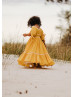 Mustard Yellow Cotton Crepe Boho Beach Twirl Flower Girl Dress